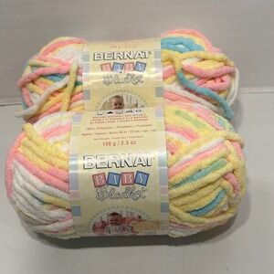Bernat Baby Blanket Yarn Pitter Patter Pink Yellow Blue‎ White 3.5oz 2 Skeins